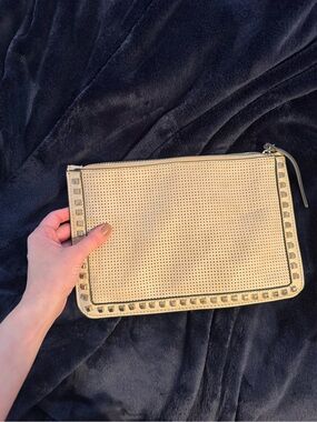 Oversized studded Leather Zip Clutch
